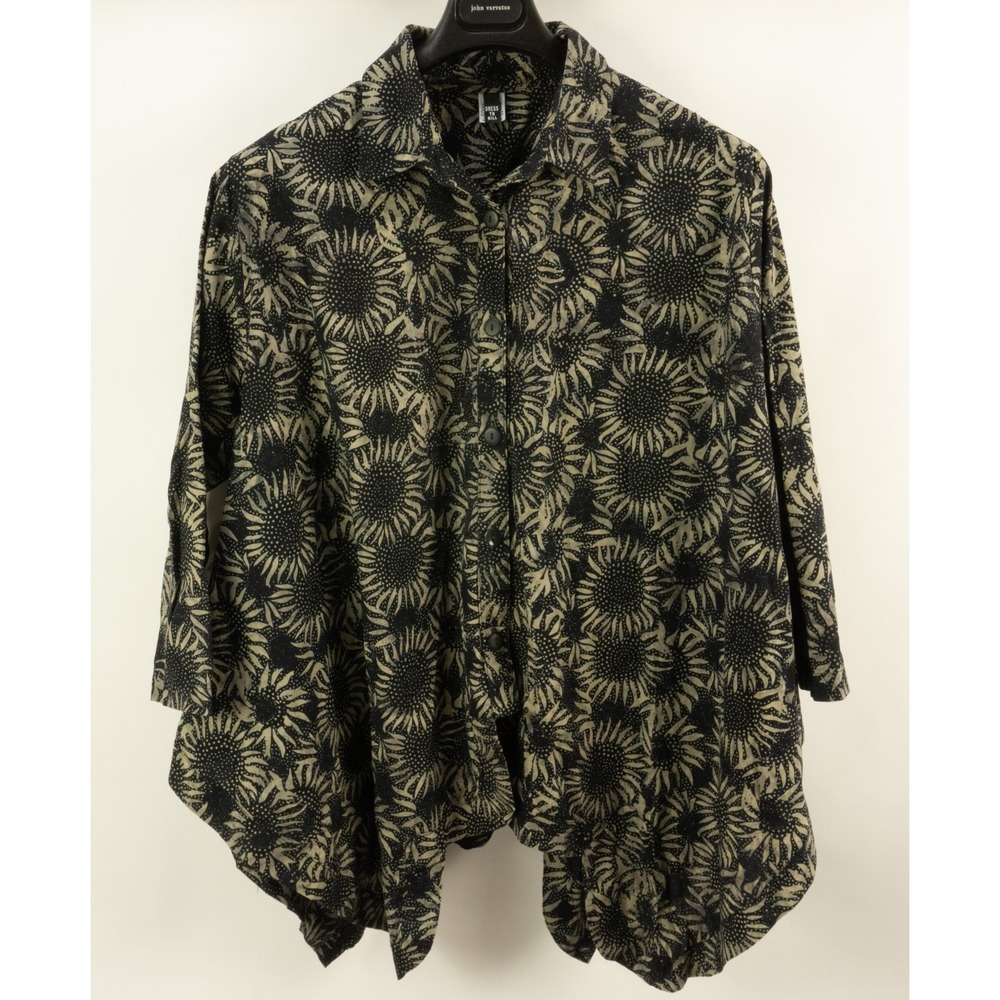 Dress To Kill Sunflower Floral Tunic Top One Size Oversized Lagenlook Black